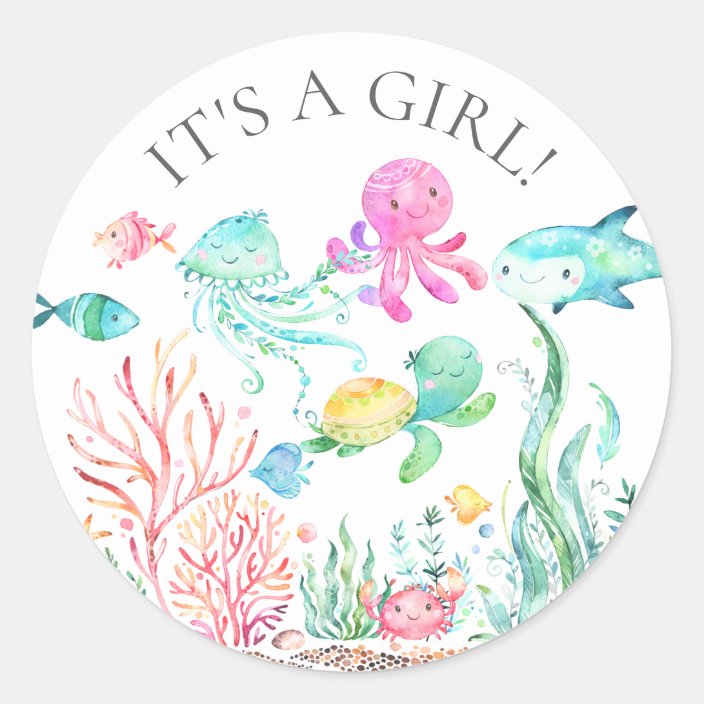 Under The Sea It S A Girl Favor Sticker Zazzle Com