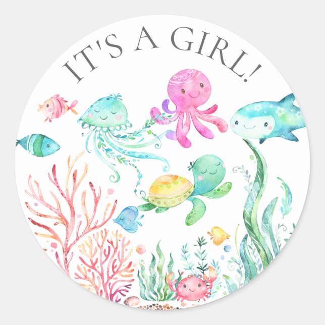 Under the Sea It's a Girl Favor Sticker (Front)