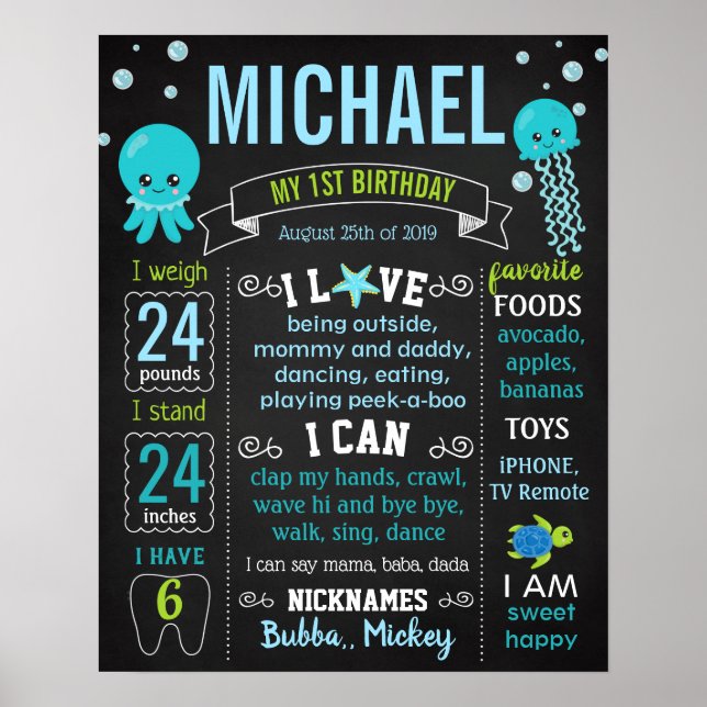 Under the sea Jelly fish Turtle Birthday sign (Front)