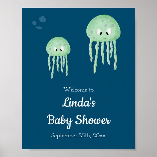 Under the Sea Jellyfish Baby Shower Welcome Poster