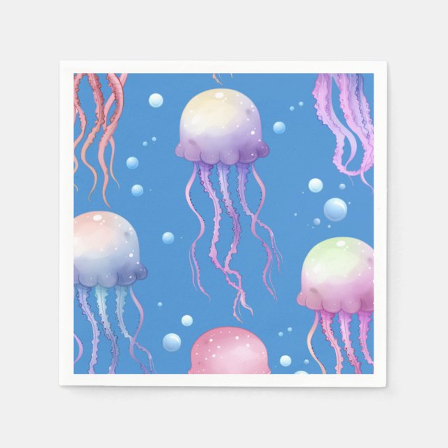 Under The Sea Jellyfish Blue Napkins (Front)