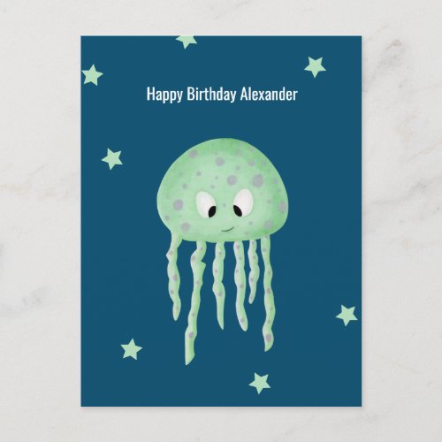 Under the Sea Jellyfish Personalized Blue Birthday Postcard