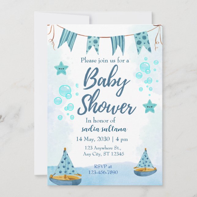 Under the Sea Joy: Personalized Baby Boy Shower  Invitation (Front)