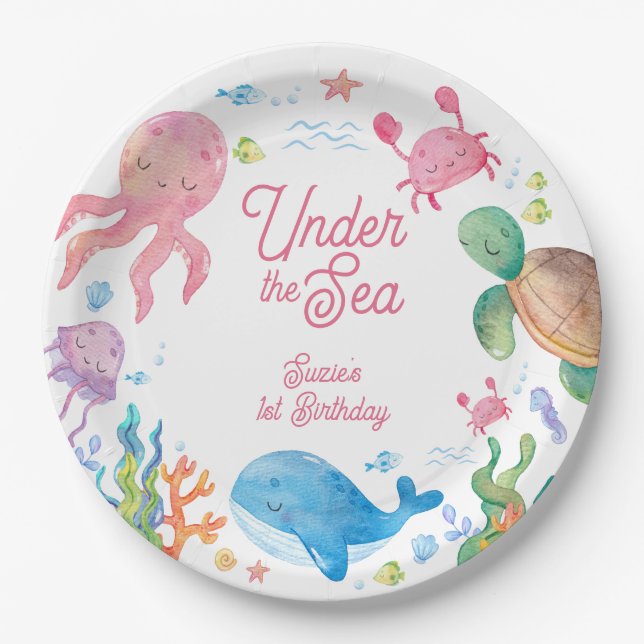 Under the Sea Kids 1st Birthday Paper Plates (Front)