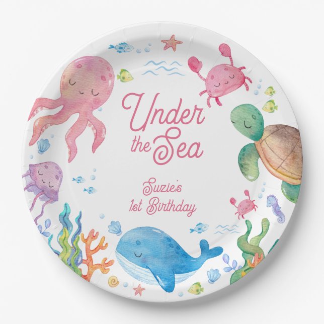 Under the Sea Kids 1st Birthday Paper Plates (Front)