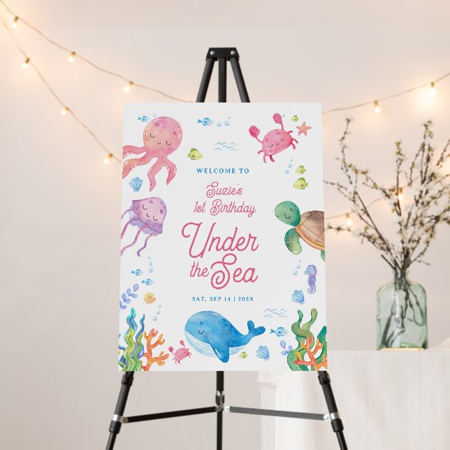 Under the Sea Kids 1st Birthday Welcome Sign (In Situ (Stand))