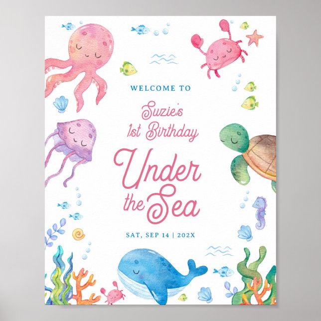 Under the Sea Kids 1st Birthday Welcome Sign (Front)