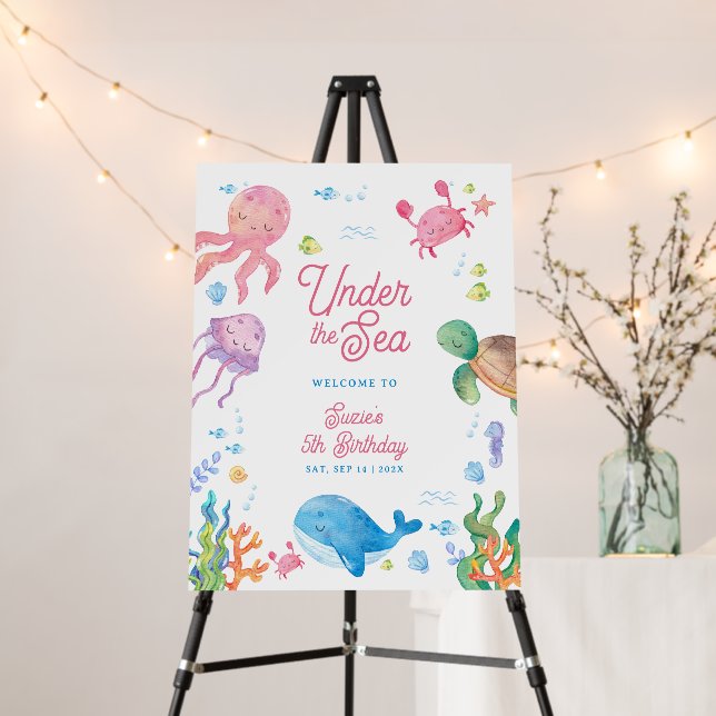 Under the Sea Kids 5th Birthday Welcome Sign (In Situ (Stand))