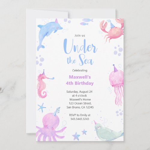 Under The Sea Kids Birthday  Invitation