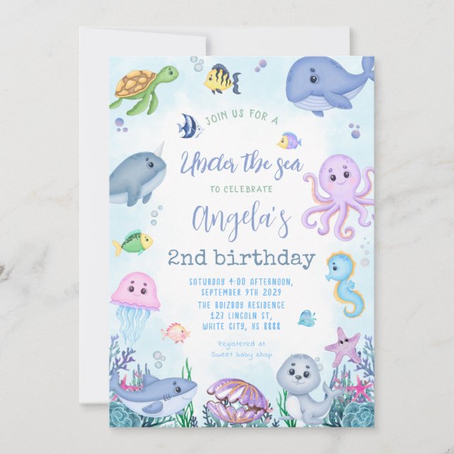 Under the Sea Kids Birthday Party Invitation (Front)