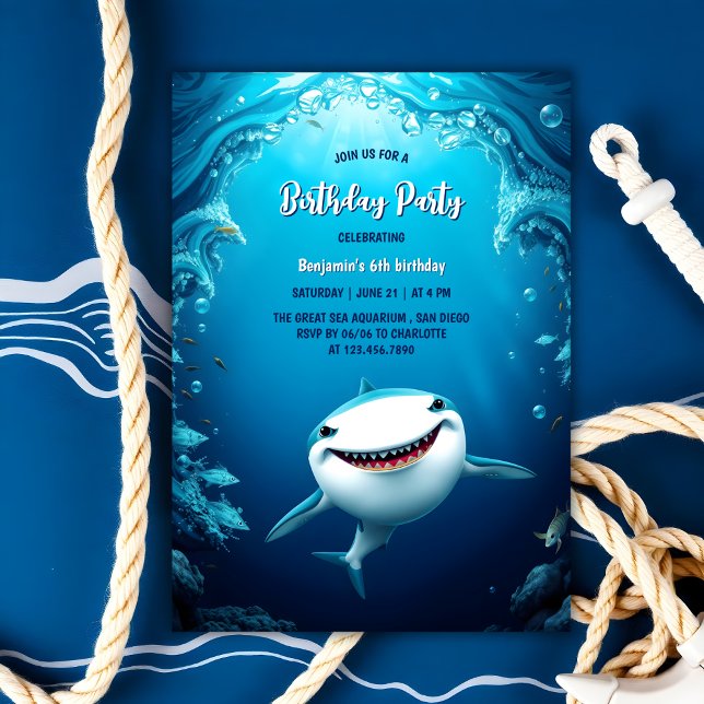 Under The Sea Kids Shark Birthday Party Invitation (Under The Sea Kids Shark Birthday Party Invitation)
