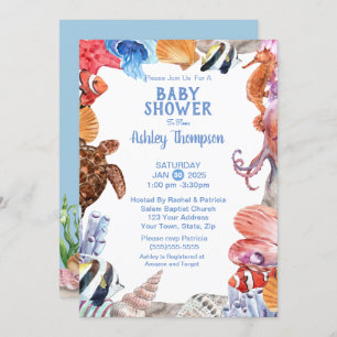 Under the Sea Life Blue Baby Shower Invitation