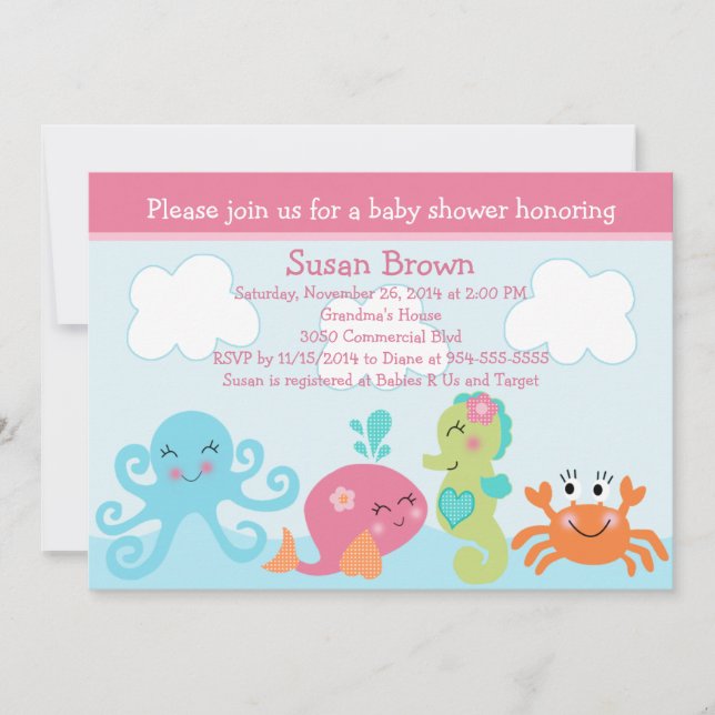 Under the Sea life/Girl Baby Shower Invitation (Front)