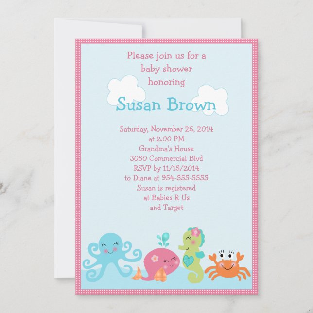 Under the Sea life/Girl Baby Shower Invitation 2 (Front)