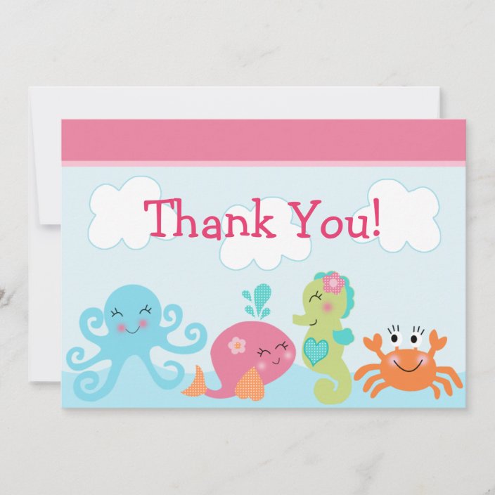 Under The Sea Life Girl Baby Shower Thank You Card Zazzle Com