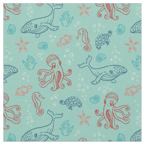 Under the Sea Line Art Pattern Fabric