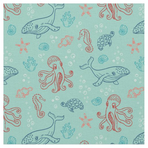 Under the Sea Line Art Pattern Fabric