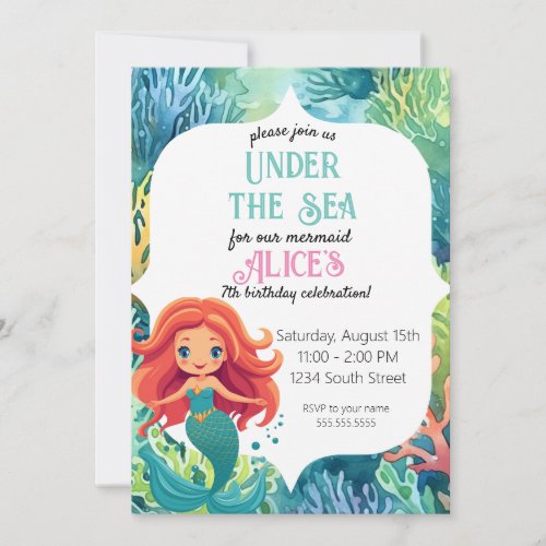 Under The Sea Little Mermaid Birthday Invitation