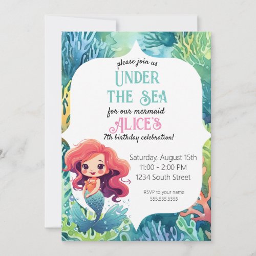 Under The Sea Little Mermaid Birthday Invitation 