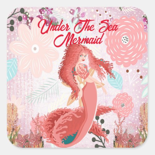 Under The Sea Little Mermaid Coral Reef Tropical  Square Sticker