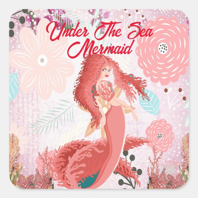 Under The Sea Little Mermaid Coral Reef Tropical  Square Sticker (Front)