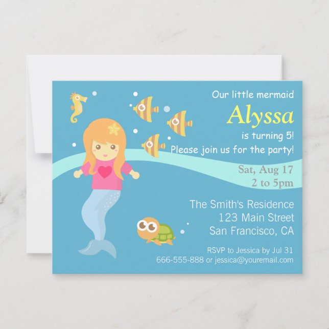 Under the Sea, Little Mermaid Party Invitation (Front)