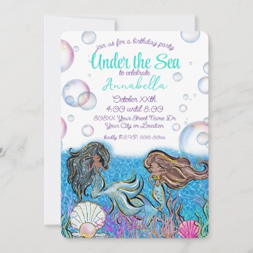 Under the Sea Little Mermaid Princess Theme Party Invitation