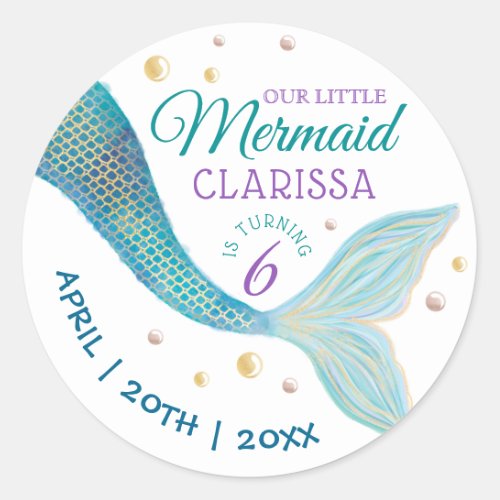 Under The Sea Little Mermaid Tail Birthday Party Classic Round Sticker