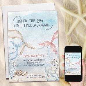 Under the Sea Little Mermaid Watercolor Birthday Invitation