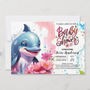 Under the Sea Magic Girl Baby Dolphin Shower Invitation