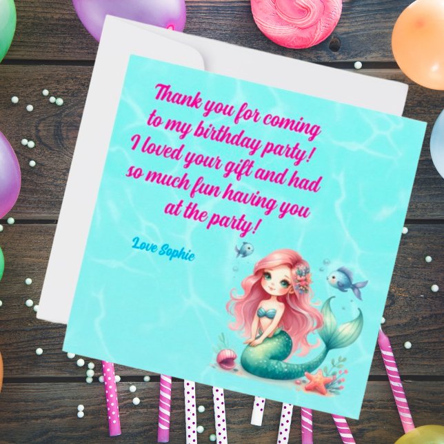  Under The Sea Magical Mermaid Girl Photo Birthday Thank You Card (Creator Uploaded)