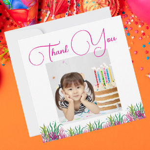 Under The Sea Magical Mermaid Girl Photo Birthday Thank You Card