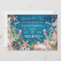 Under The Sea Magical Seahorse Kids Birthday Party Invitation