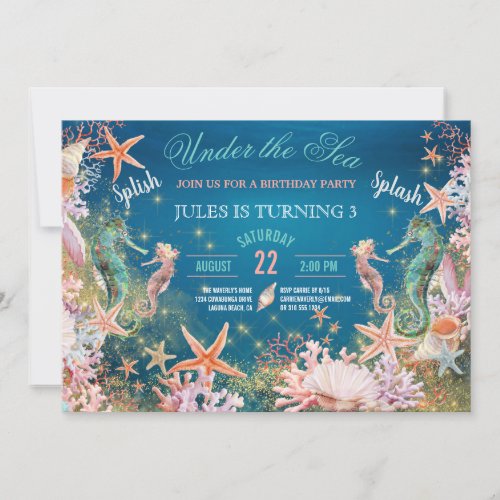 Under The Sea Magical Seahorse Kids Birthday Party Invitation
