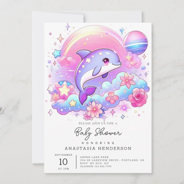 Under the Sea Majestic Dolphin Baby  Invitation (Front)