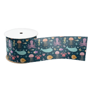 Under the Sea Marine Animals Swimming in the Ocean Satin Ribbon