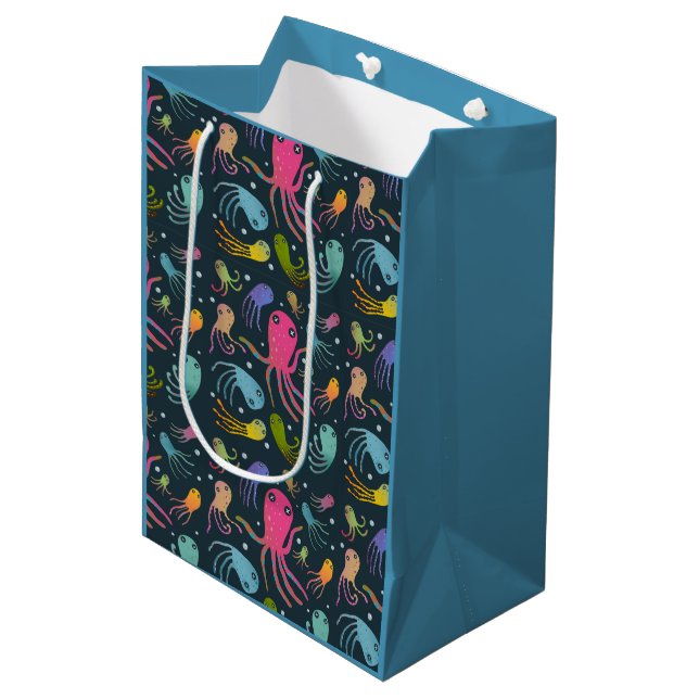 Under the Sea Marine Life Cartoon Dark Background  Medium Gift Bag (Front Angled)