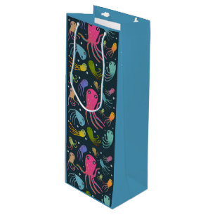 Under the Sea Marine Life Cartoon Dark Background  Wine Gift Bag