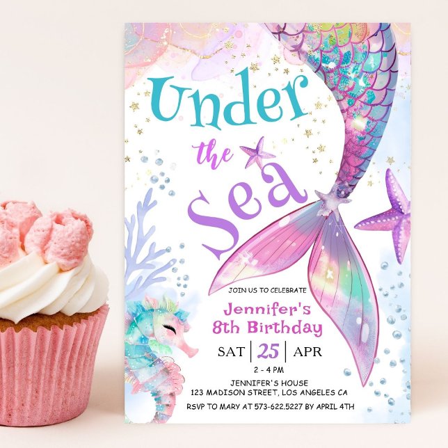 Under The Sea Mermaid 8th Birthday Invitation (Creator Uploaded)