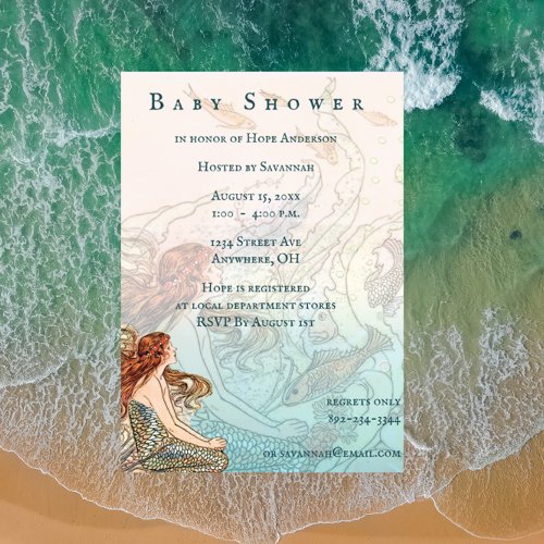 Under the Sea Mermaid Baby Girl Shower Invitation