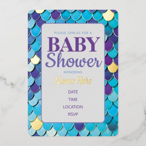 Under the Sea Mermaid Baby Shower Foil Invitation