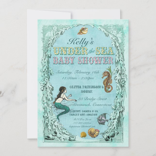 Under the Sea Mermaid Baby Shower Invitation (Front)