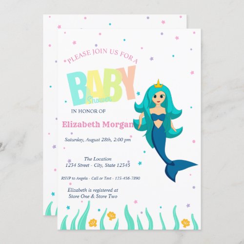 Under The Sea Mermaid  Baby Shower Invitation