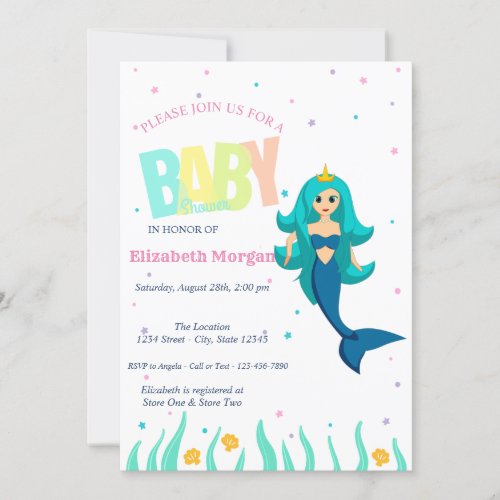 Under The Sea Mermaid  Baby Shower Invitation