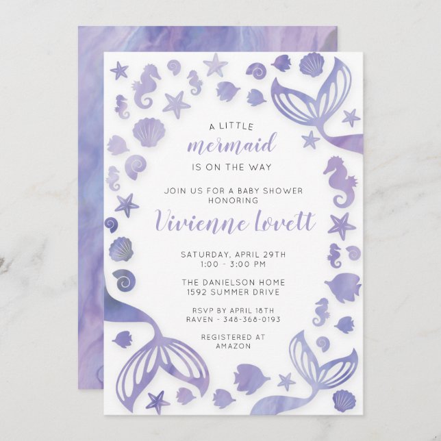 Under the Sea Mermaid Baby Shower Invitation (Front/Back)