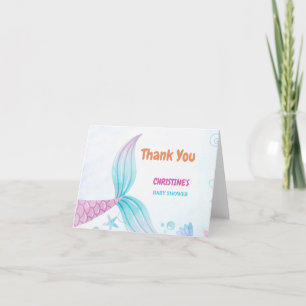 Under the Sea Mermaid Baby shower party Letterpress Thank You Card
