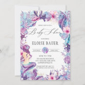 Purple and turquoise store baby shower invitations