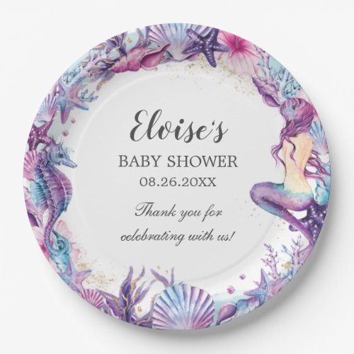 Under the Sea Mermaid Baby Shower Purple Turquoise Paper Plates