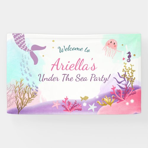 Under The Sea Mermaid birthday banner Pink Gold