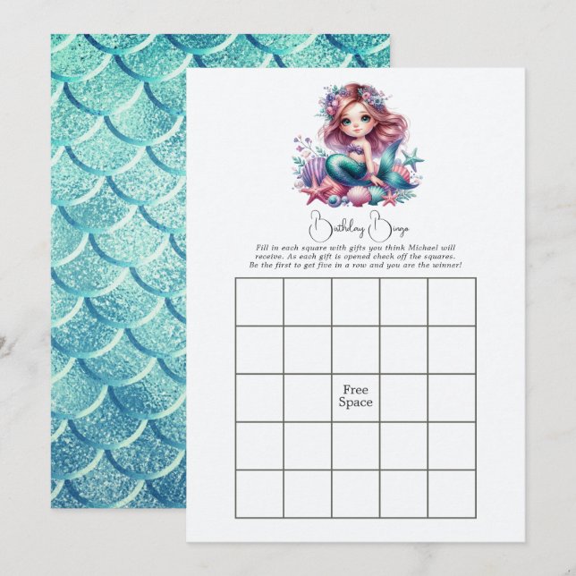 Under the Sea Mermaid Birthday Bingo Game Invitation (Front/Back)